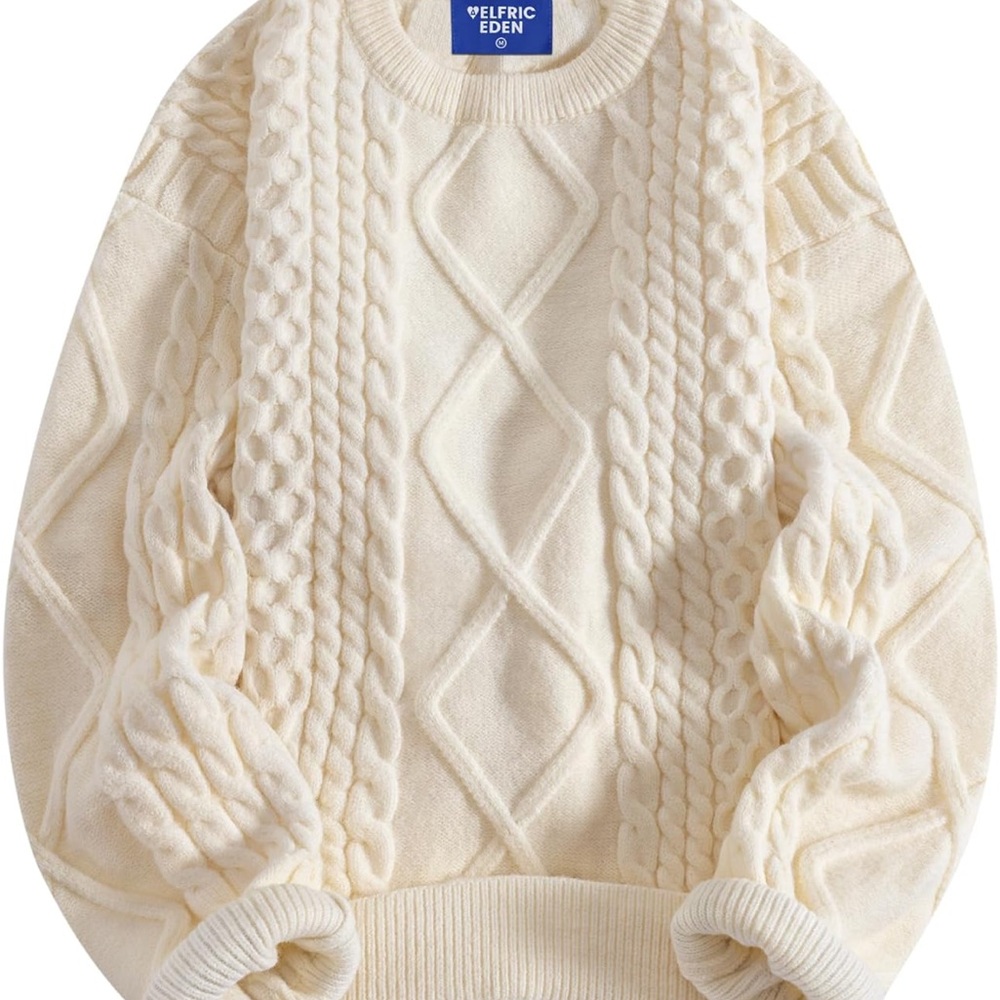 Aelfric Eden Khaki Cable Knit Crewneck Sweater